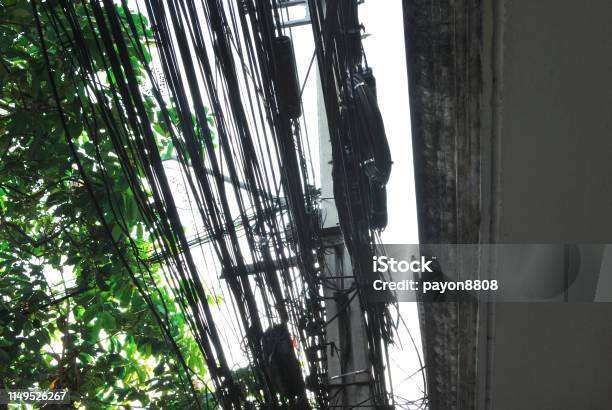 Power Cord On The Power Pole Stock Photo - Download Image Now - Architectural Column, Biological Process, Built Structure