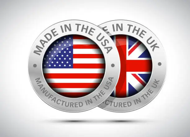 Vector illustration of made in uk and usa flag metal icon