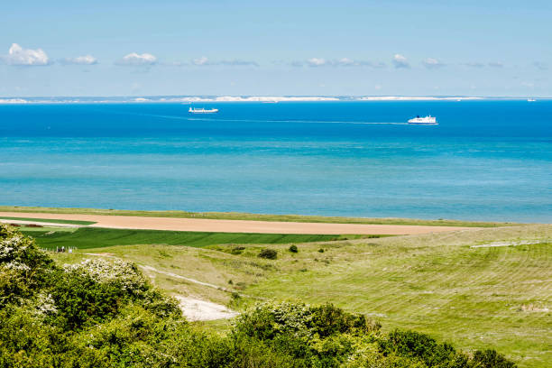 beautiful landscape of the Opal Coast with the English cliffs on the horizon landscape of the Opal Coast in the North of the Fran ferry dover england calais france uk stock pictures, royalty-free photos & images