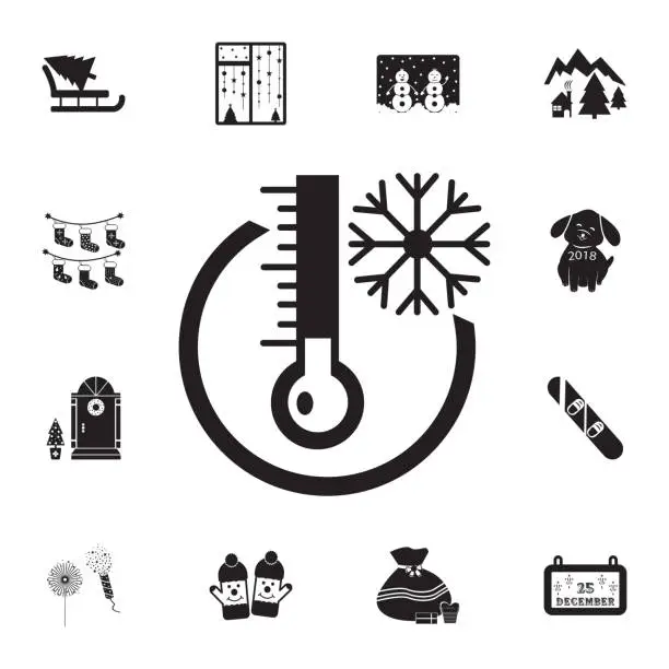 Vector illustration of Cold weather thermometer icon. Set of elements Christmas Holiday or New Year icons. Winter time premium quality graphic design collection icons for websites, web design