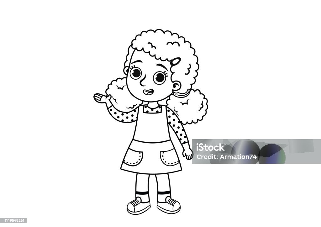Black and White Illustration of an Afro American Girl. Black and White Illustration of an Afro American Girl. Vector illustration. Child stock vector