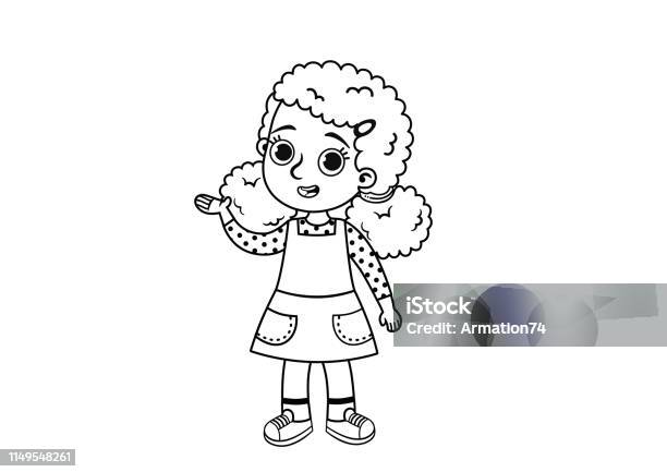 Black And White Illustration Of An Afro American Girl Stock Illustration - Download Image Now