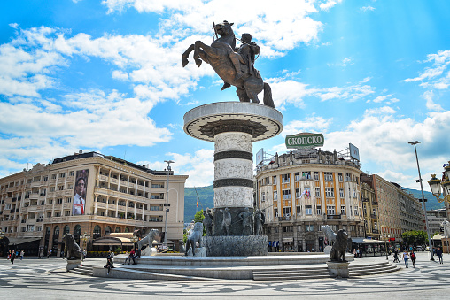 Macedonia Square is the main square of Skopje, the capital of the Republic of Macedonia. The square is the biggest in Macedonia with total 18.500 m2. It is located in the central part of the city, and it crosses the Vardar River. The Christmas festivals are always held there and it commonly serves as the site of cultural, political and other events. The independence of Macedonia from Yugoslavia was declared here by the country's first president, Kiro Gligorov. The square is part of the Skopje 2014 project.