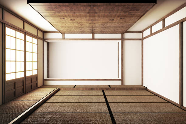 istock Japanese display Room interior, wooden flooring on light White background. 3D rendering 1149561524