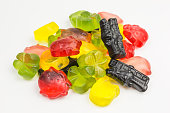 heap of fruity gummy candy symbols
