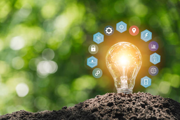 istock Light bulbs with glowing one. technology and creativity concept with light bulbs and copy space for insert text 1149569236
