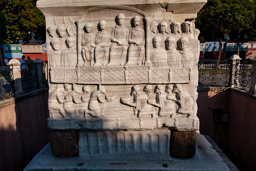 The Ancient Egyptian obelisk of Pharaoh Thutmose III re-erected in the Hippodrome of Constantinople by the Roman emperor Theodosius I in the 4th century AD
