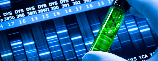 Genetic Code Lab Genetic Code Sequence In A Medical Science Laboratory Panoramic Stock ...