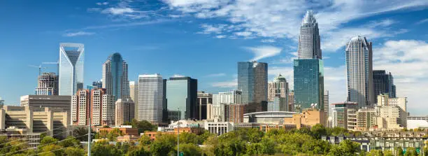 Cityscape view of Charlotte North Carolina in Mecklenburg County, USA