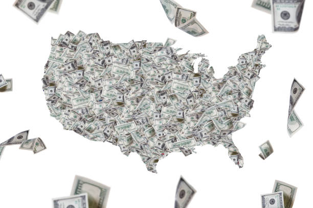 istock USA Map on Cash and Dollar Banknotes Flying 1149570971