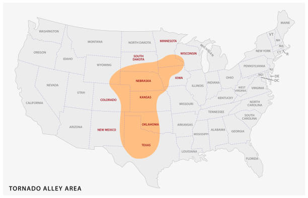 Map of the Tornado Alley area in the United States Map of the Tornado Alley area in the United States alley stock illustrations