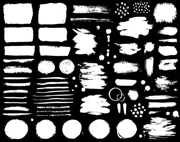 Paint brush strokes and ink stains isolated on black background. Set of grunge vector design element for paintbrush texture, frame, background, banner or text boxes. Freehand drawing collection. Paint brush strokes and ink stains isolated on black background. Set of grunge vector design element for paintbrush texture, frame, background, banner or text boxes. Freehand drawing collection. smudged stock illustrations