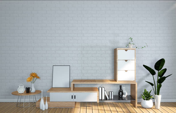 istock Tv shelf in mint room modern tropical style - empty room interior - minimal design. 3d rendering 1149573153