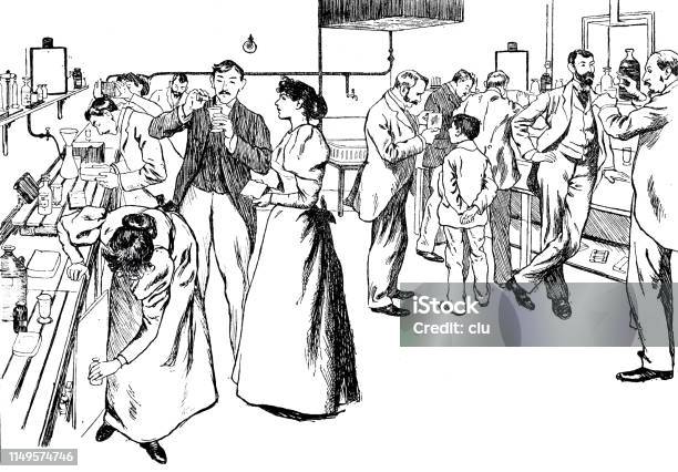 Test Lab People Degusting Stock Illustration - Download Image Now - 19th Century, History, Kitchen