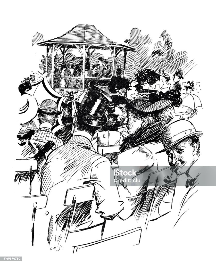 Spa concert in the park Illustration from 19th century 19th Century stock illustration