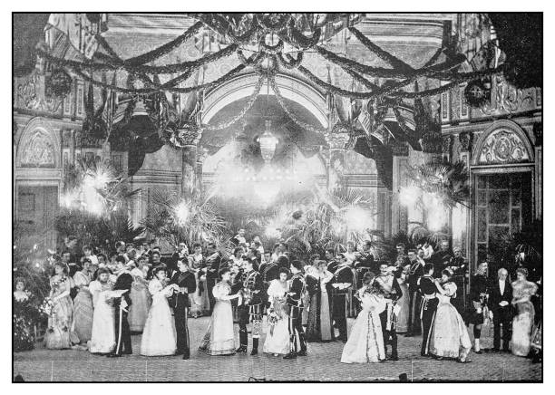 Antique photo: Evening ball in theatre Antique photo: Evening ball in theatre evening ball photos stock illustrations