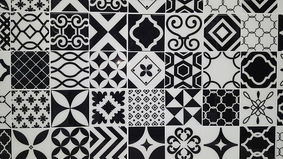 Black and white vintage Tiles Bundle on floor