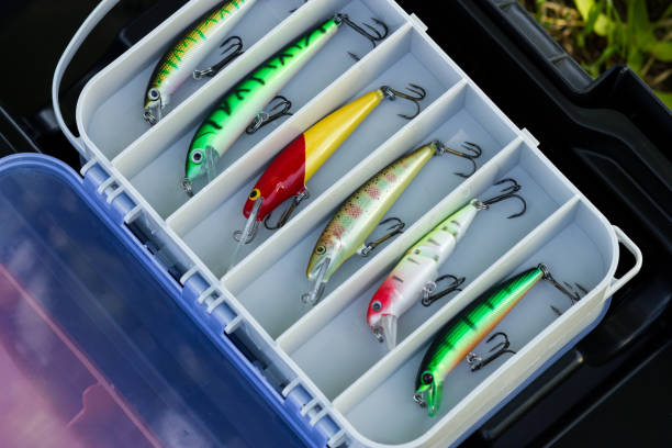 istock Plastic tackle box with various fishing plastic baits and lures 1149580723