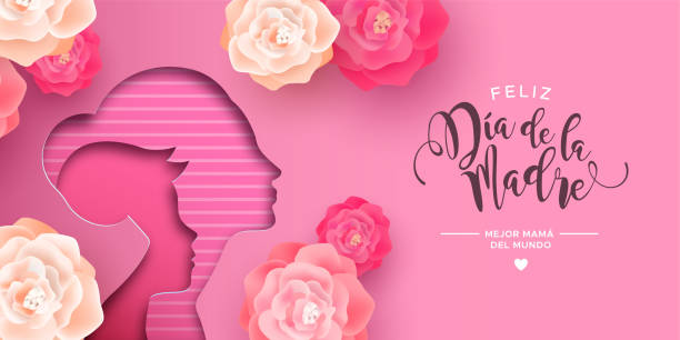istock Spanish Mothers Day card of cutout mom and kid 1149582479