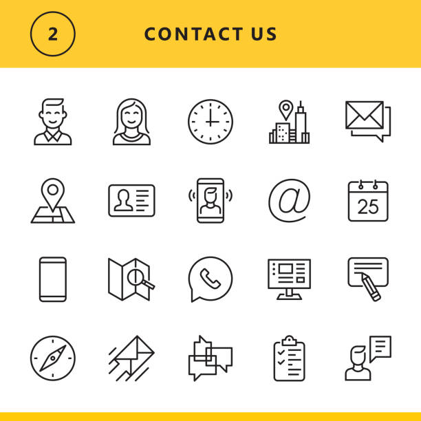 Contact us line icons Vector thin line icons set. One icon consists of a single object. Files included: Vector EPS 10, HD JPEG 4000 x 4000 px cityscape icons stock illustrations