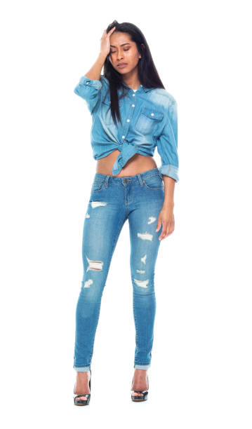 istock Beautiful latino female wearing double denim 1149586448