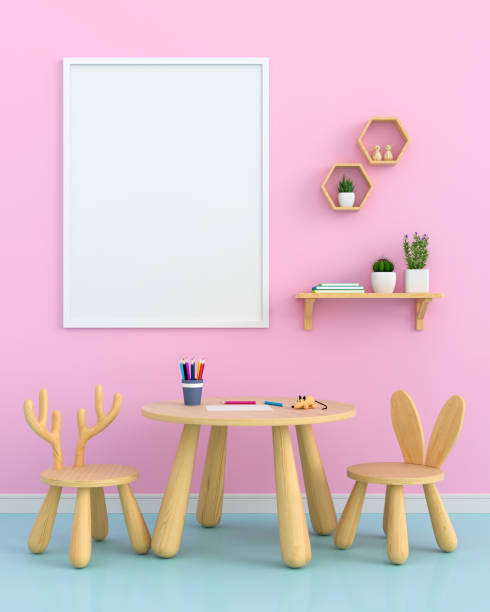 istock Blank photo frame for mockup in child room, 3D rendering 1149588651