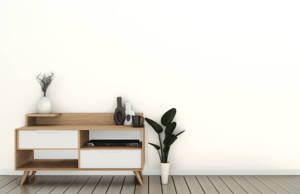istock mock up Tv cabinet in modern empty room Japanese - zen style,minimal designs. 3D rendering 1149590662