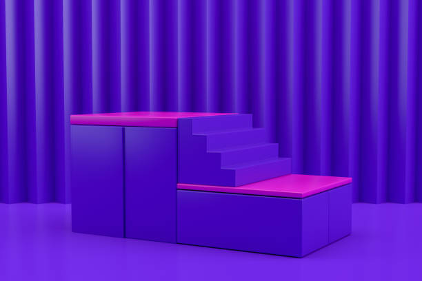 istock 3D Scene Geometric Shapes with Empty Product Stand, Platform with Staircase, Abstact Minimal Purple and Pink Color Background 1149591192