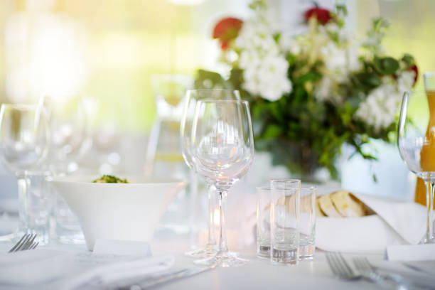 istock Beautiful table setting with crockery and flowers for a party, wedding reception or other festive event 1149594812