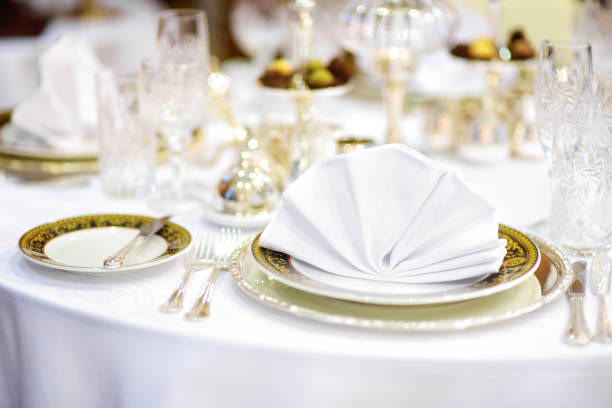 Beautiful table set for some festive event or wedding reception