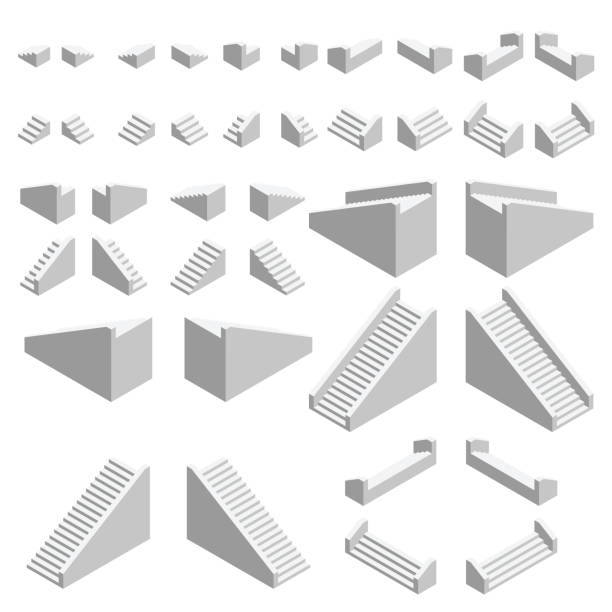 Isometric stairs set. Isometric stairs facing all directions. Vector. Isometric stairs set. Isometric stairs facing all directions. Vector. eps10. outdoor staircase stock illustrations