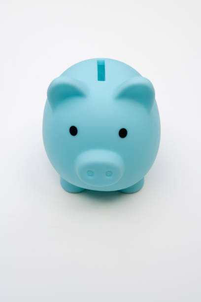 istock Cute Blue Little Piggy Bank on white 1149597853