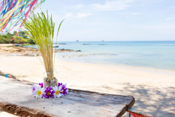 istock Table with decoration at beach bar, Krabi, Thailand 1149602295
