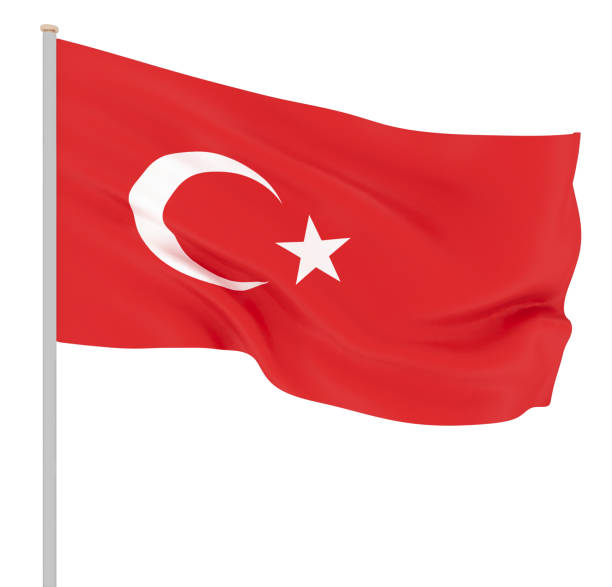 istock Turkey flag blowing in the wind. Background texture. 3d rendering; wave. Isolated on white. Illustration. 1149602312