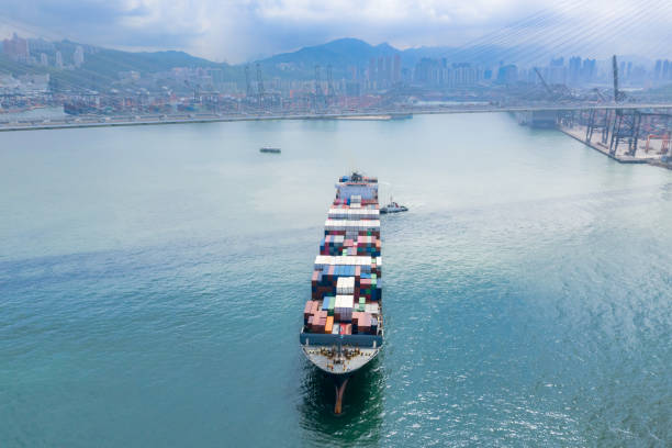 istock Aerial view container cargo ship in import export and business logistic 1149602567