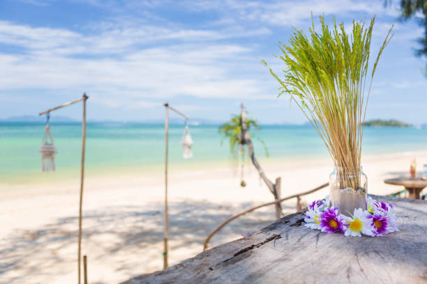 istock Table with decoration at beach bar, Krabi, Thailand 1149602605