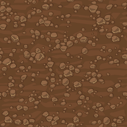 Cartoon seamless texture ground with small stones for concept design. Cute seamless pattern brown stone. Seamless vector texture. Stones on separate layers.