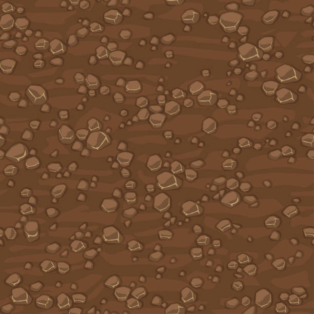 Cartoon seamless texture ground with small stones for concept design. Cute seamless pattern brown stone. Seamless texture. Stones on separate layers. Cartoon seamless texture ground with small stones for concept design. Cute seamless pattern brown stone. Seamless vector texture. Stones on separate layers. land stock illustrations