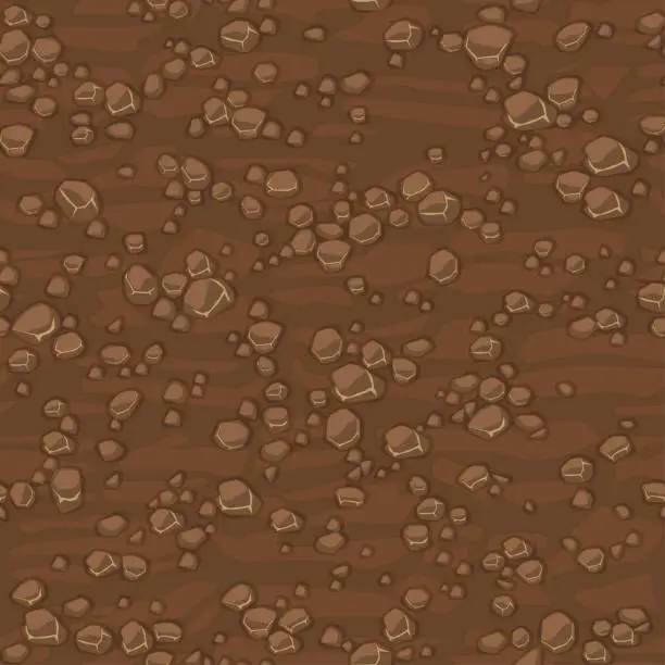 Vector illustration of Cartoon seamless texture ground with small stones for concept design. Cute seamless pattern brown stone. Seamless texture. Stones on separate layers.