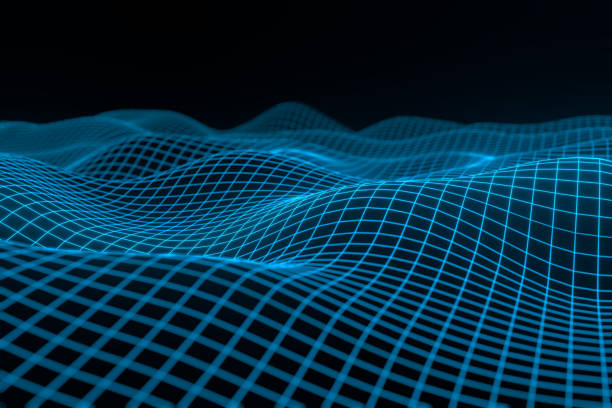 istock Abstract geometric background with digital landscape or waves . Montain wireframe hologram 3 D rendering - Illustration 1149603239