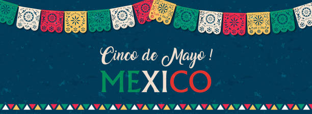 ilustraciones, imágenes clip art, dibujos animados e iconos de stock de bandera de papel de cinco de mayo para las vacaciones en méxico - mexico