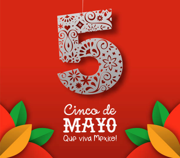 멕시코 종이 컷 아트의 싱코 데 마요 카드 - mexico mexican culture cinco de mayo art stock illustrations