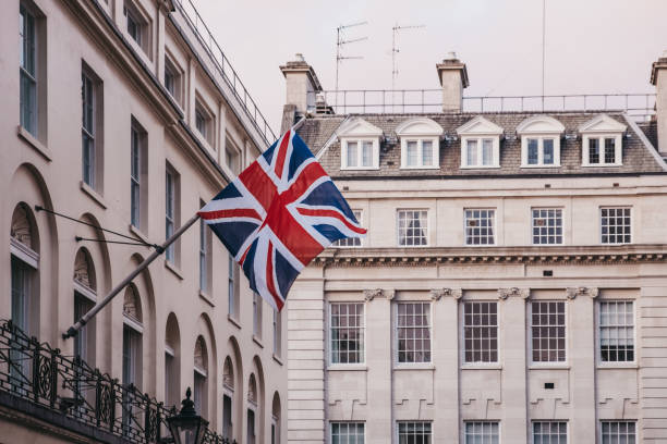 Union Jack British Flag Flies at Houses of Parliament London