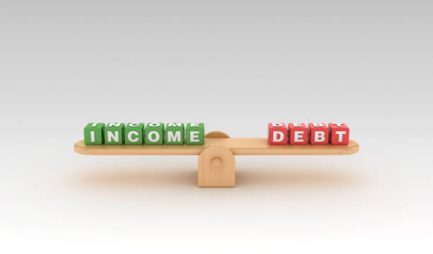 istock Seesaw with INCOME DEBT Buzzword Cubes - 3D Rendering 1149611829