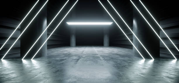 istock Sci Fi Neon Blue Futuristic VIbrant Fluorescent Alien Spaceship Virtual Warehouse Hallway  Underground Concrete Grunge Entrance Laser Glow Studio Empty Dark Space 3D Rendering 1149613641