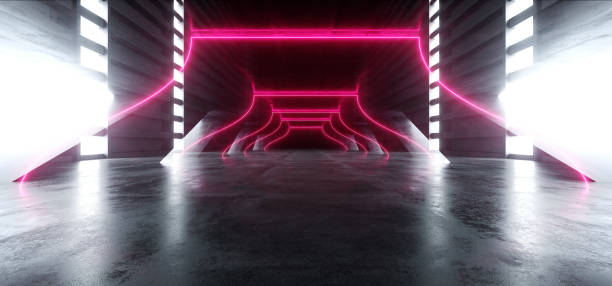 istock Neon Red Pink Glowing Futuristic Modern Sci Fi Concrete Hallway Corridor Tunnel Warehouse Underground Garage Grunge Dark Empty Reflection Showcase Stage Laser Spaceship 3D Rendering 1149613792