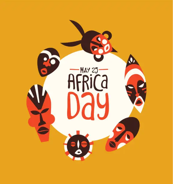 Vector illustration of Africa Day card of tribal african mask art