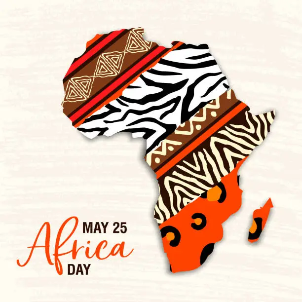 Vector illustration of May 25 Africa Day card of animal print map