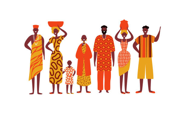 고립 된 다양 한 아프리카 사람들 그룹 - 아프리카 일러스트 stock illustrations
