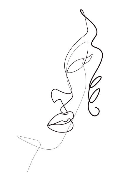 Female Face Portrait One Continuous Line Vector Graphic This is a single continuous line vector graphic forming the side of a pretty woman face bottomless models stock illustrations